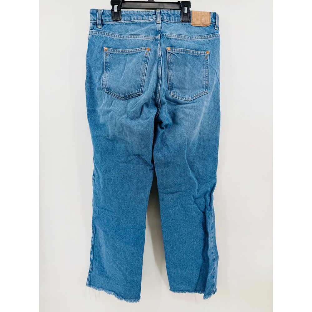 ZARA Womens High Waisted Straight Leg Frayed Hem Blue Jeans Size 8 - Picture 3 of 4